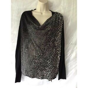 New Directions Sweater‎ PM Drape Neck Shoulder Zip Black White Whimsigoth Techno